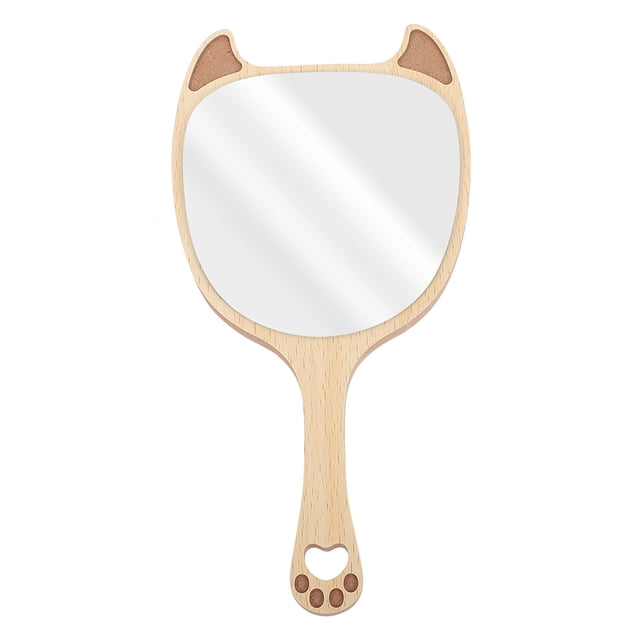 1Set Travel Hand Mirror Wood Handheld Compact for Home Use and Outdoor Activities