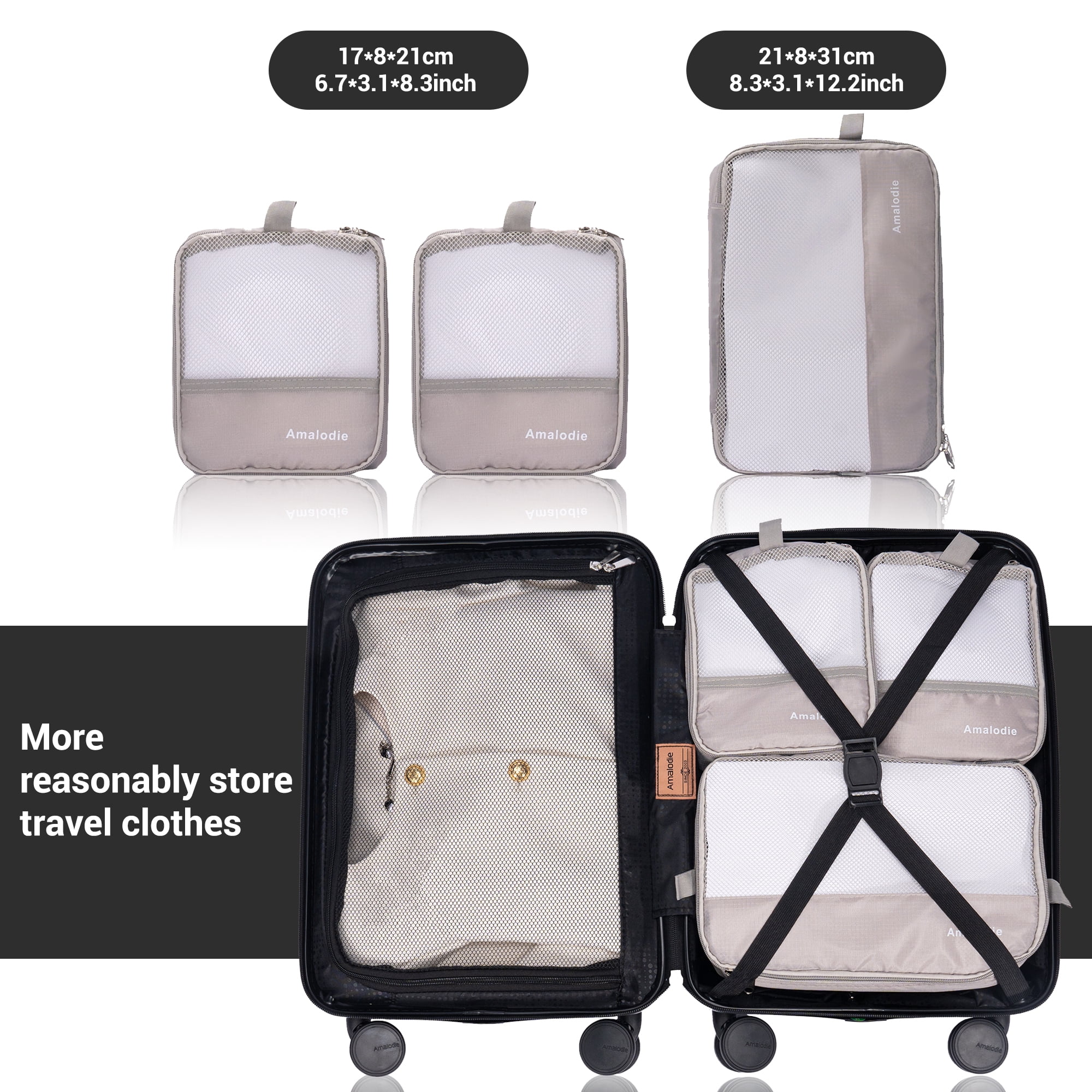 Luggage Sets Hardside 5 Piece Lightweight Hardshell Suitcase with Spinner Wheels and 3PCS Packing Cubes,(18"&26") Light Blue