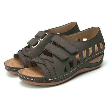 

Zapatos De Mujer Brown Leather Sandals Women Wedge Sandals For Women Bohemia Elastic Strap 39 Coffee