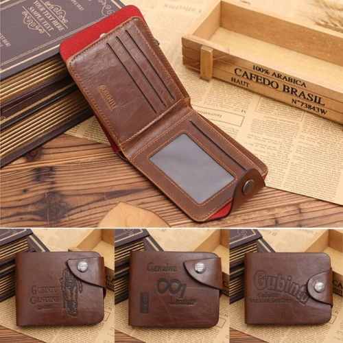 Brown leather men's wallet with money. Purse with a pack of 100