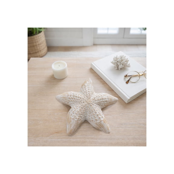 Starfish Figurine for Home and Office Shelf Decor - Coastal Resin Accent for Bathroom or Beach-Inspired Coffee Table Display - Polyresin Sea Life Sculpture for Living Room Styling - 2?, White & Tan