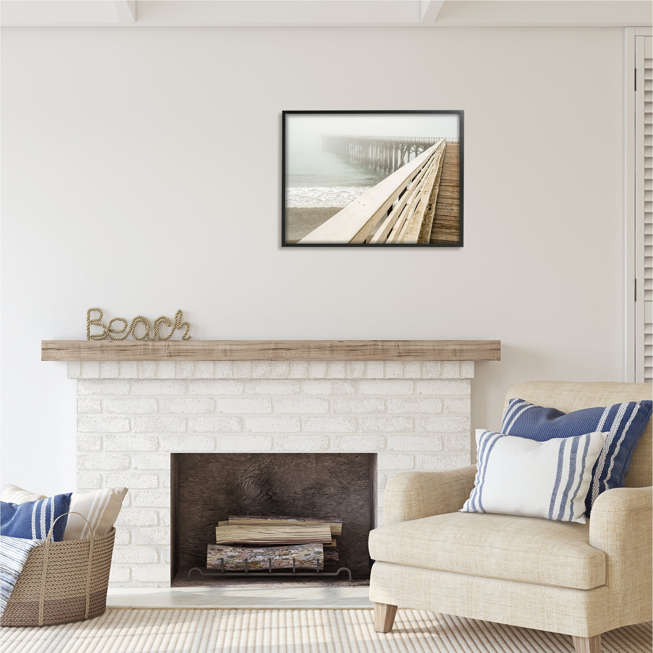 Stupell Industries Ocean Pier Photography Nature Photography Black Framed Art Print Wall Art, 30 x 24
