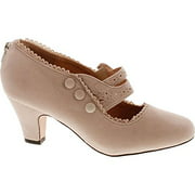 V-Luxury Womens 36-Mina4 Closed Toe Mary Jane High Heel Shoes,Nude Suede,6.5