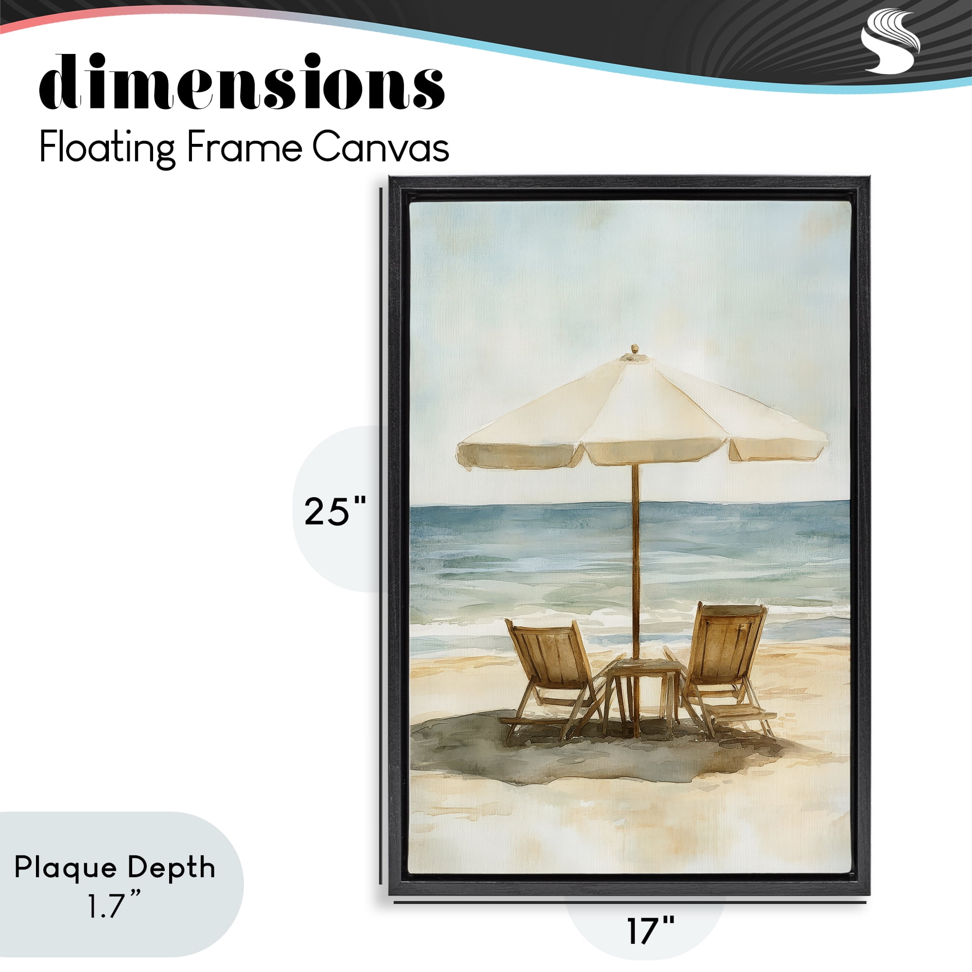Stupell Industries Watercolor Paradise Seaside Retreat Black Framed Floater Canvas Wall Art, design by Petal Prints Design