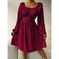thumbnail image 2 of SEARIPE Women's Long Sleeve Plain Square Neck Ruched High Waist Dress Lace-up Casual Elegant Midi Dresses Burgundy Red XL, 2 of 5