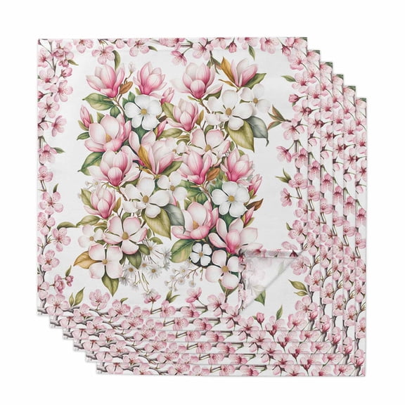Spring Floral Cloth Napkins, Retro Pink Orchid Flowers Leaves Botanical Washable and Reusable Dinner Napkins Set of 6, Table Napkin for Kitchen Party Birthday Wedding Hotel Housewarming 20"x20"