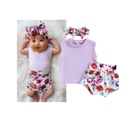 

Baby Boy Girl Sleeveless Ribbed Vest Tank Top+Shorts Bloomers+Headband Newborn Summer Outfits 3Pcs