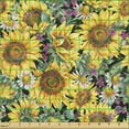 thumbnail image 2 of Ambesonne Sunflower Fabric by the Yard, Vintage Floral Summer Art, 5 Yards, Mustard Purple and Sea Green, 2 of 5