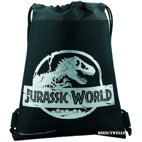 Jurassic World Raptor Black Silver Drawstring Bag