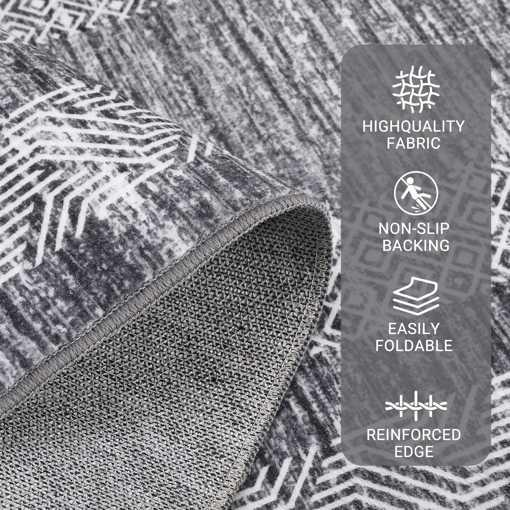Hasoo Area Rug 8' x 10' Rugs for Dining Room Washable Rugs Modern Geometric Bordered Indoor Carpet Soft Lightweight Foldable Nonslip Gray Rug