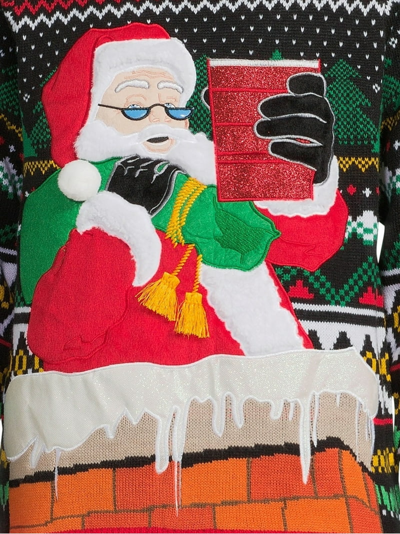 Holiday Time Men's Santa Ugly Christmas Sweater with Long Sleeves