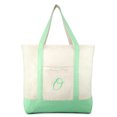 thumbnail image 2 of DALIX Women's Monogram Shopping Tote Bag Personalized Ballent Mint Green Zippered Letter O, 2 of 8