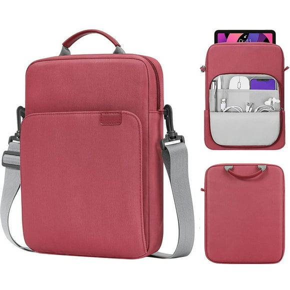 9-13 Inch Tablet Sleeve Bag Handle Carrying Case with Shoulder Strap Fits iPad Pro 11 12.9 10th 10.2 Air 5 4 10.9 9.7 Tab S8 S9 Wine Red 9 - 11 inch