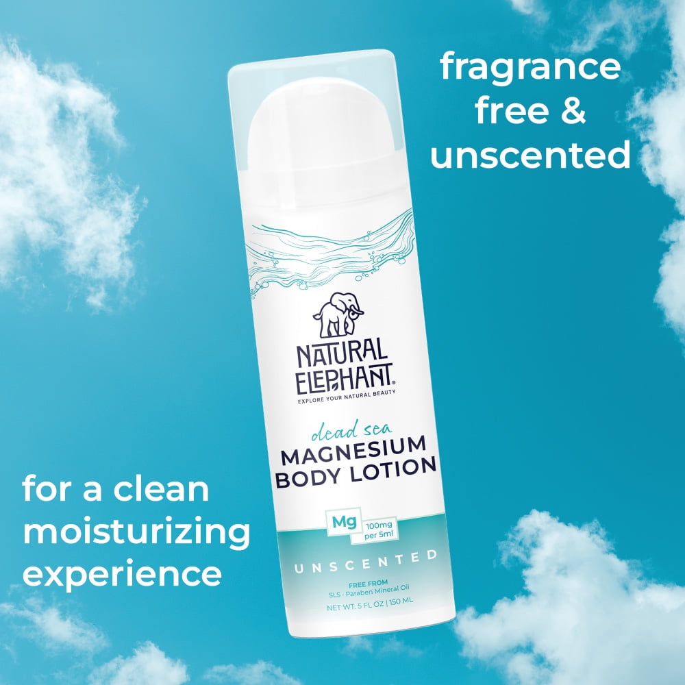 Natural Elephant Dead Sea Magnesium Lotion – Unscented Body Moisturizer | Topical Magnesium with Dead Sea Minerals – 5 oz (150 ml)