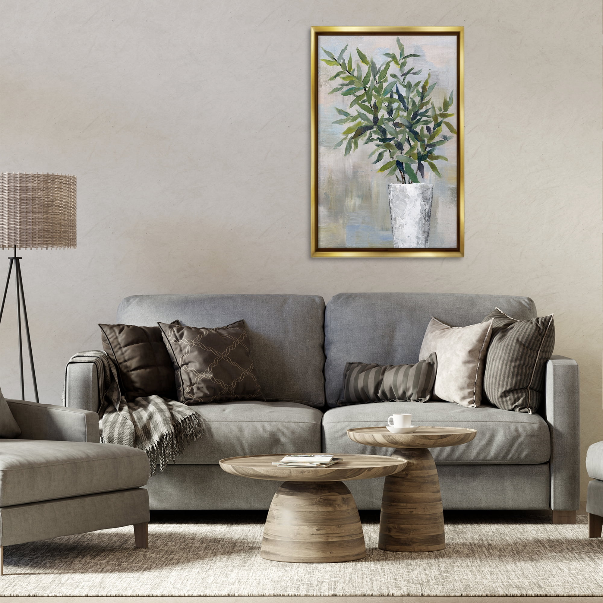 Stupell Industries Splayed Plant Leaves Plants & Flowers Painting Gold Floater Framed Canvas Art Print Wall Art, 21 x 31