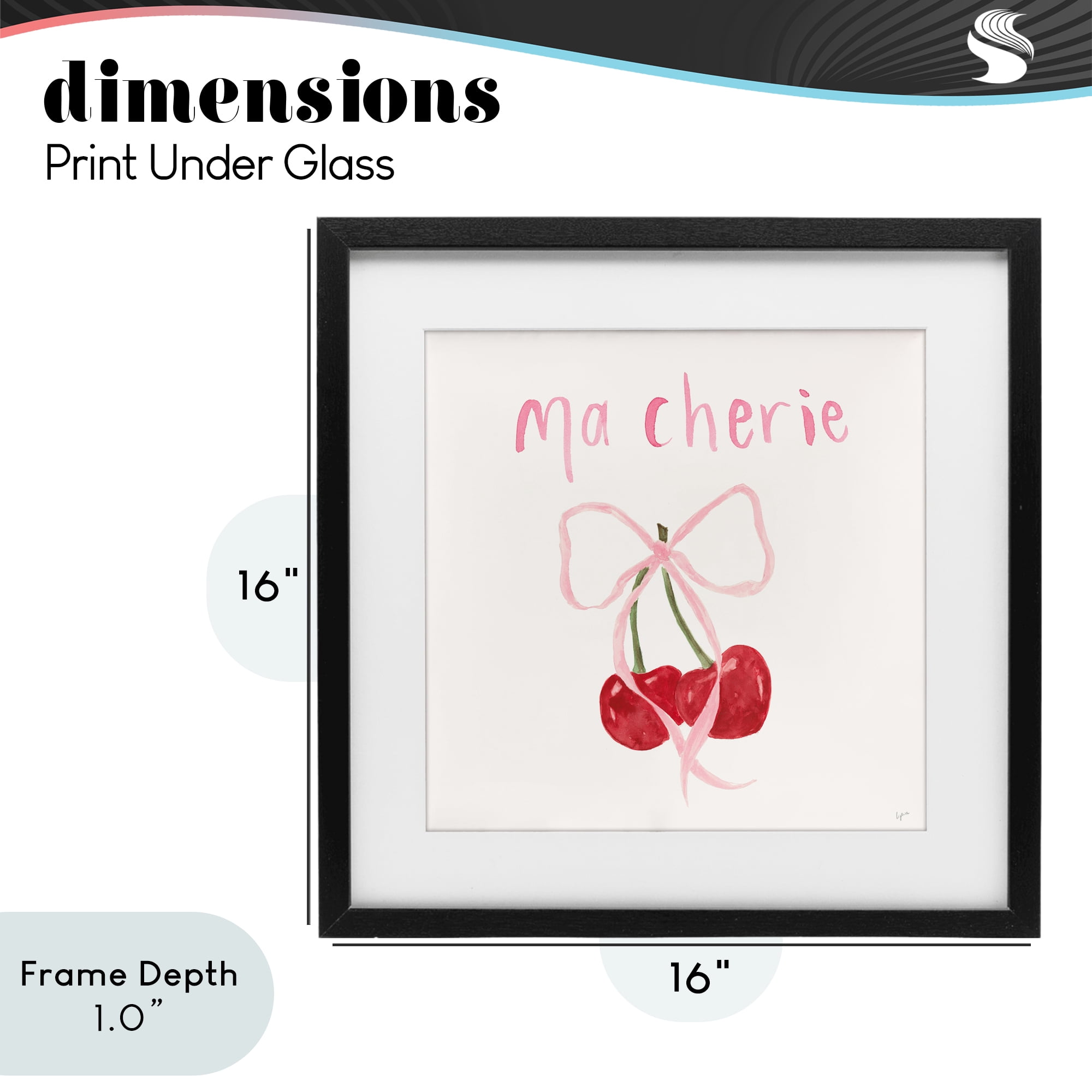 Stupell Industries Ma Cherie Ribboned Cherries Black Framed Print Under Glass, design by Lucille Price