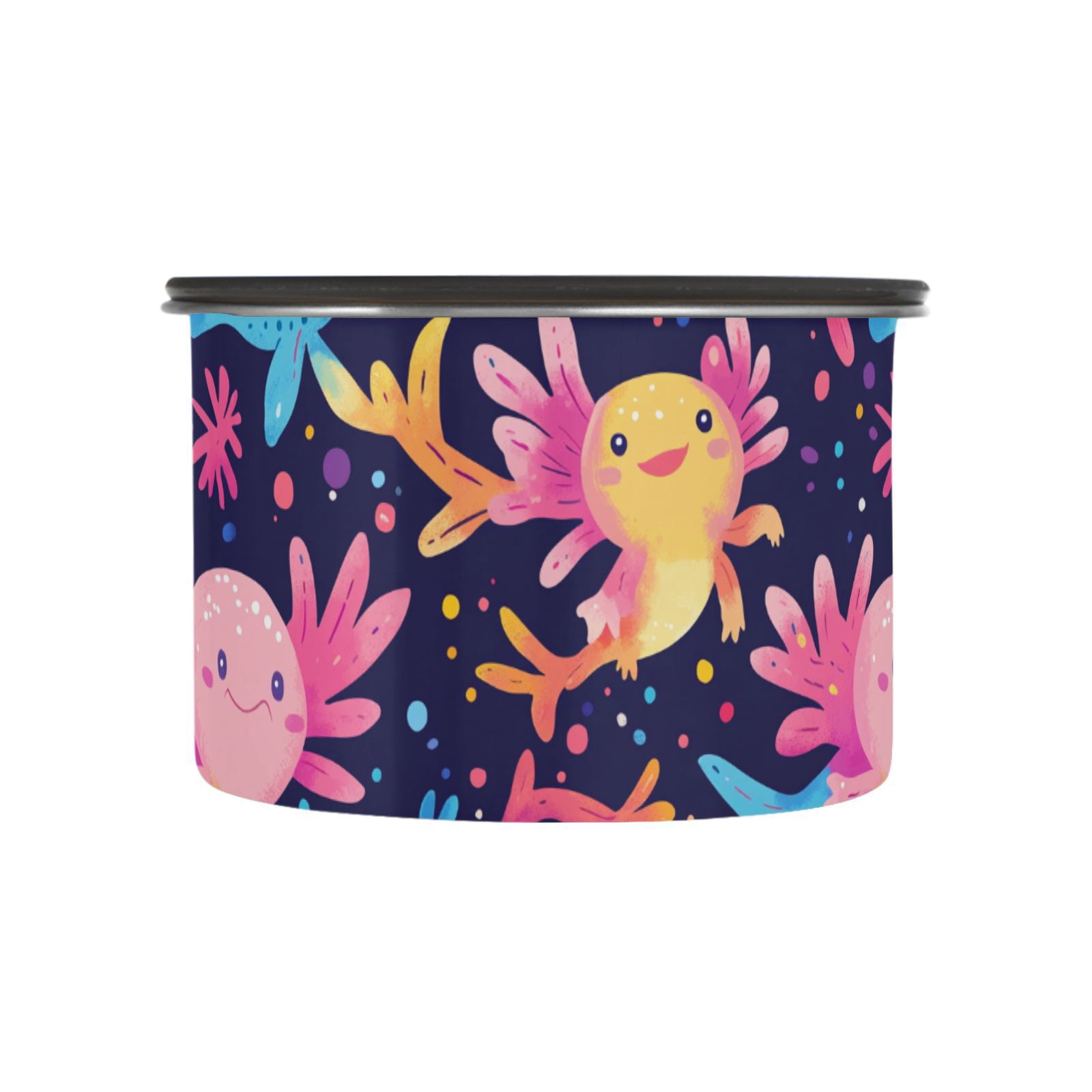 Cute Rainbow Axolotl Airtight Coffee Bean Canister 30oz Food Storage Containers with Lids For Gournd, Tea, Sugar, Flour, Rice, Cereal, Candy Cookie Jar