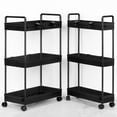 2 Pack Slim Storage Cart with Wheels Black 4 Tier