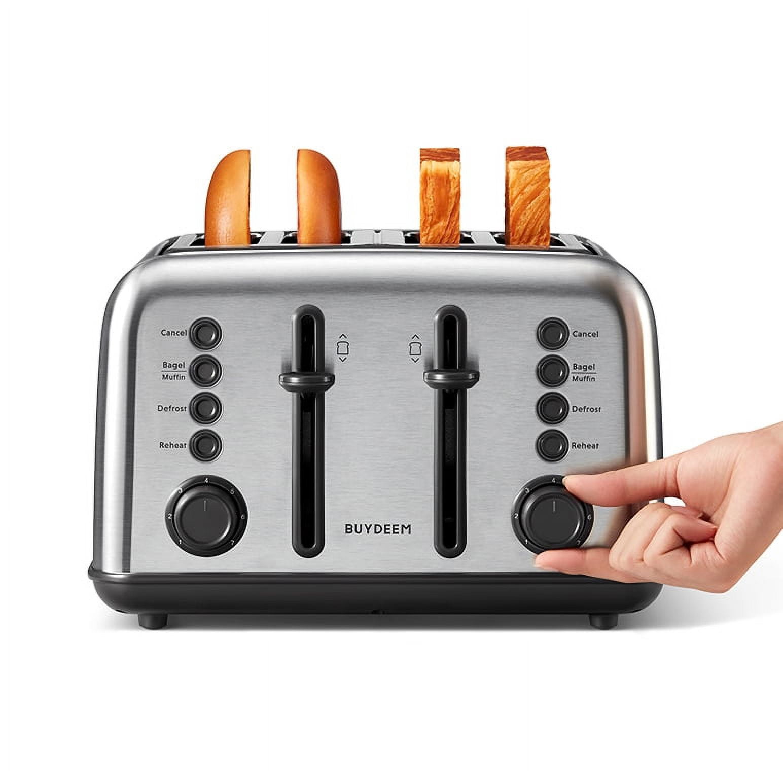 BUYDEEM DT640 4-Slice Toaster, Extra Wide Slots.7-Shade Settings (Stainless Steel)
