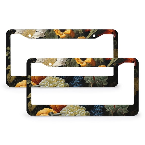 2 Pieces Fruits And Vegetables License Plate Frame Autumn Thanksgiving Day Auto Car Accessories Tag Metal 2 Hole Gift for Dad