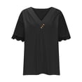 thumbnail image 4 of AOOCHASLIY T-Shirt d'Été Plissé à Manches Courtes pour Femmes Col en V Couleur Unie Mignon, 4 of 5