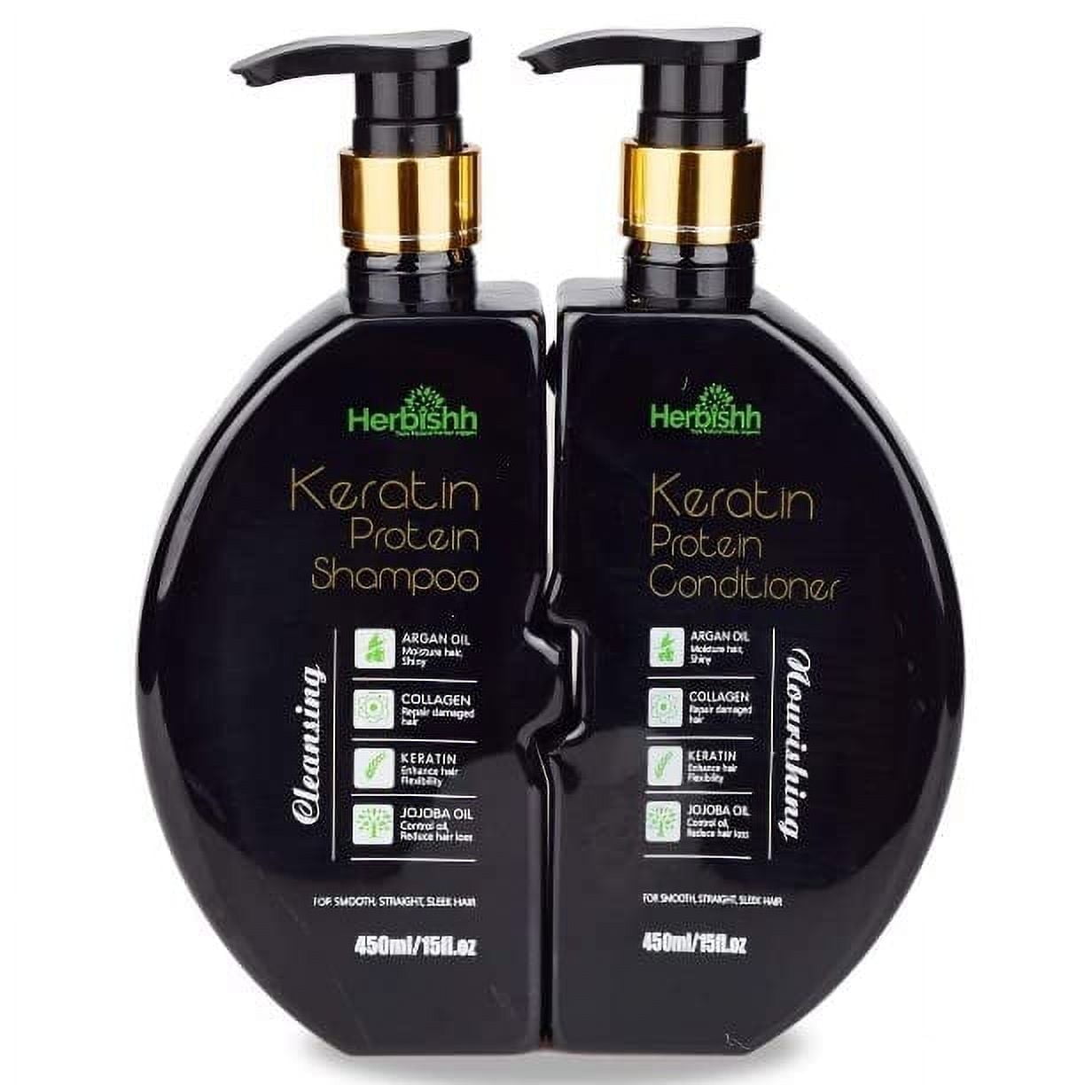 Herbishh Keratin Shampoo and Conditioner Set – Shiny & Frizz-free, All Hair Types, Unisex, 450ml