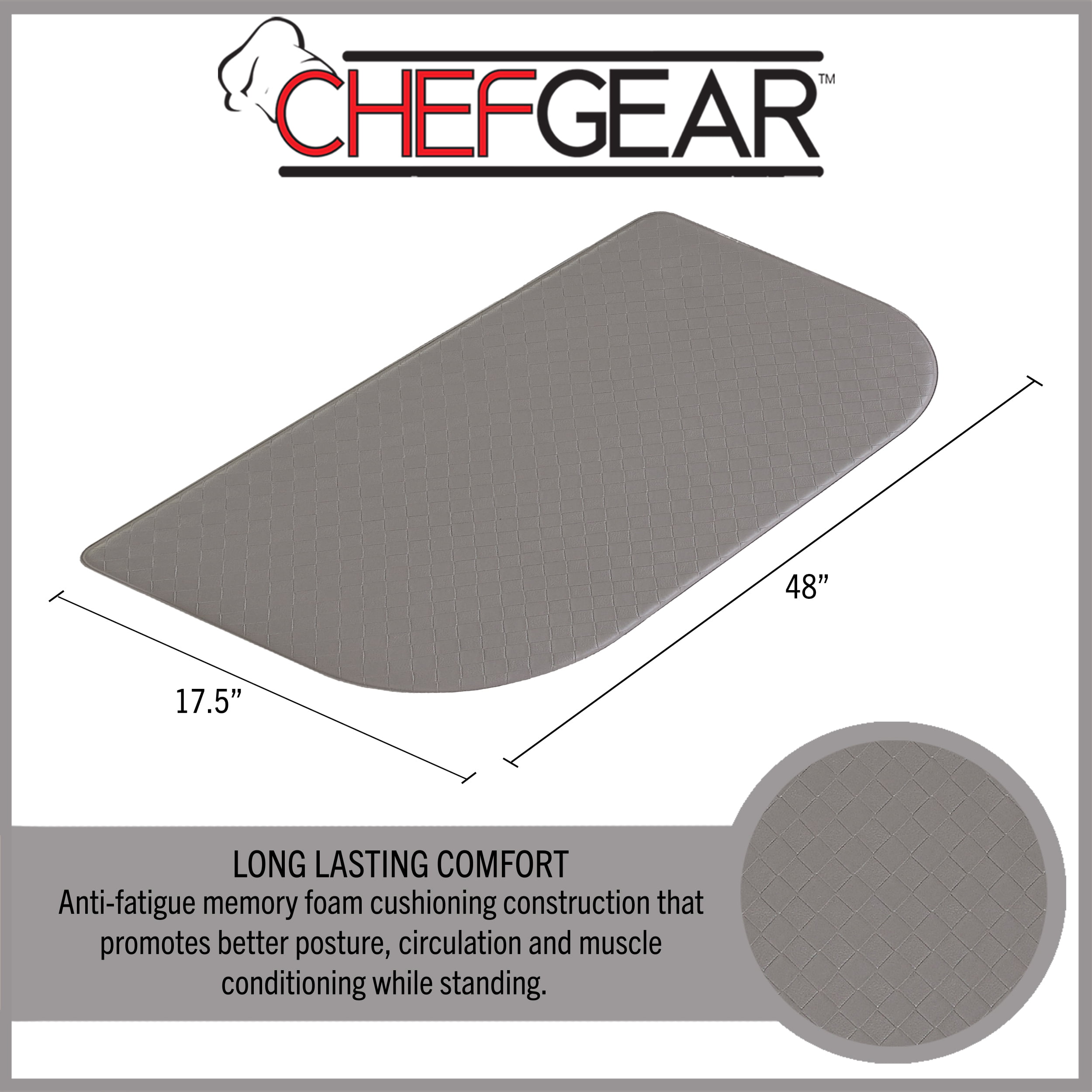 Anti-Fatigue Kitchen Mat, Gray, Playa Basketweave Wedge by Chef Gear, 17.5 in. x 48 in.