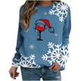 thumbnail image 2 of Pntutb Ladies Christmas Print Red Wine Glass Loose manga larga cuello redondo Pullover top camiseta top Pntutb Pntutb-3256, 2 of 4