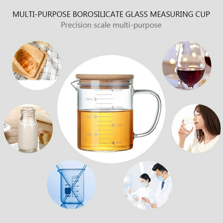 Glass Measuring Cup with Lid, Graduated Beaker Mug with Handle, Kitchen  Baking Liquid Measuring Cup, Multi-scale Heat-resistant Borosilicate Glass  Cup