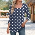 thumbnail image 2 of JSKUMAR Polyester T Shirts 3/4 Sleeve Polka Dots Print Tops for Women Square Neck Plus Size Tunic Blouses Spring Fall (2XL, Navy), 2 of 5