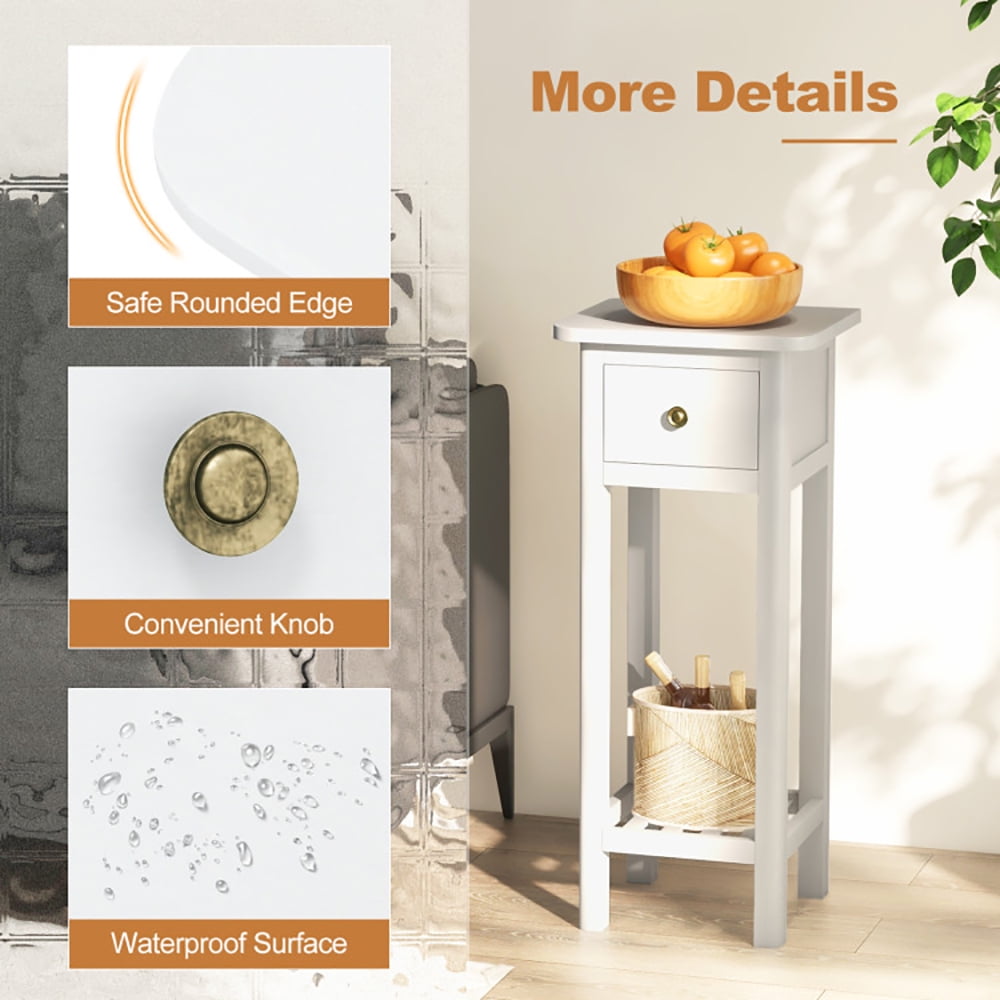 Finihen End Table, Nightstand, 2 Tier Slim Nightstand Bedside Table with Drawer Shelf, Sofa Side Table, Bed Side Table, for Living Room, Bedroom, White Finihen End Table, Nightstand, 2 Tier Slim Nightstand Bedside Table with Drawer Shelf, Sofa Side Table, Bed Side Table, for Living Room, Bedroom, White
