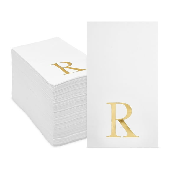 Sparkle and Bash Gold Foil Letter R Paper Napkins - 3-Ply Initial R Guest & Cocktail Napkins - Gold Foil Table Decorations - Wedding Reception Decor - Pack of 100, 4.25 x 7.75 in
