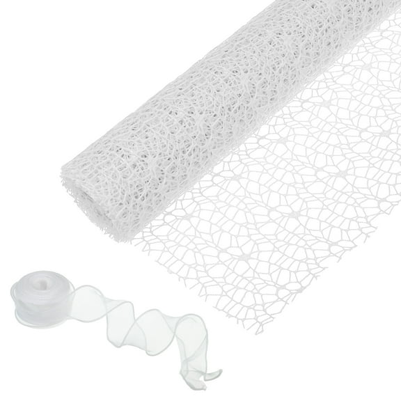 Uxcell Flower Wrapping Mesh Paper, 15ft Floral Bouquet Craft Packaging Hollow with Ribbon for Flowers Gift, White