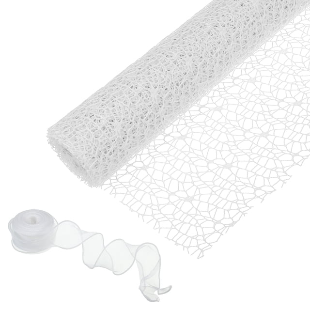 Papel de malla para envolver flores Uxcell, 15 pies de embalaje de ramo floral hueco con cinta para regalo de flores, blanco