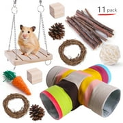 Pudcoco Hamster Chew Toys Set Small Animal Foldable Hideout Tunnel Teeth Care Molar Toy