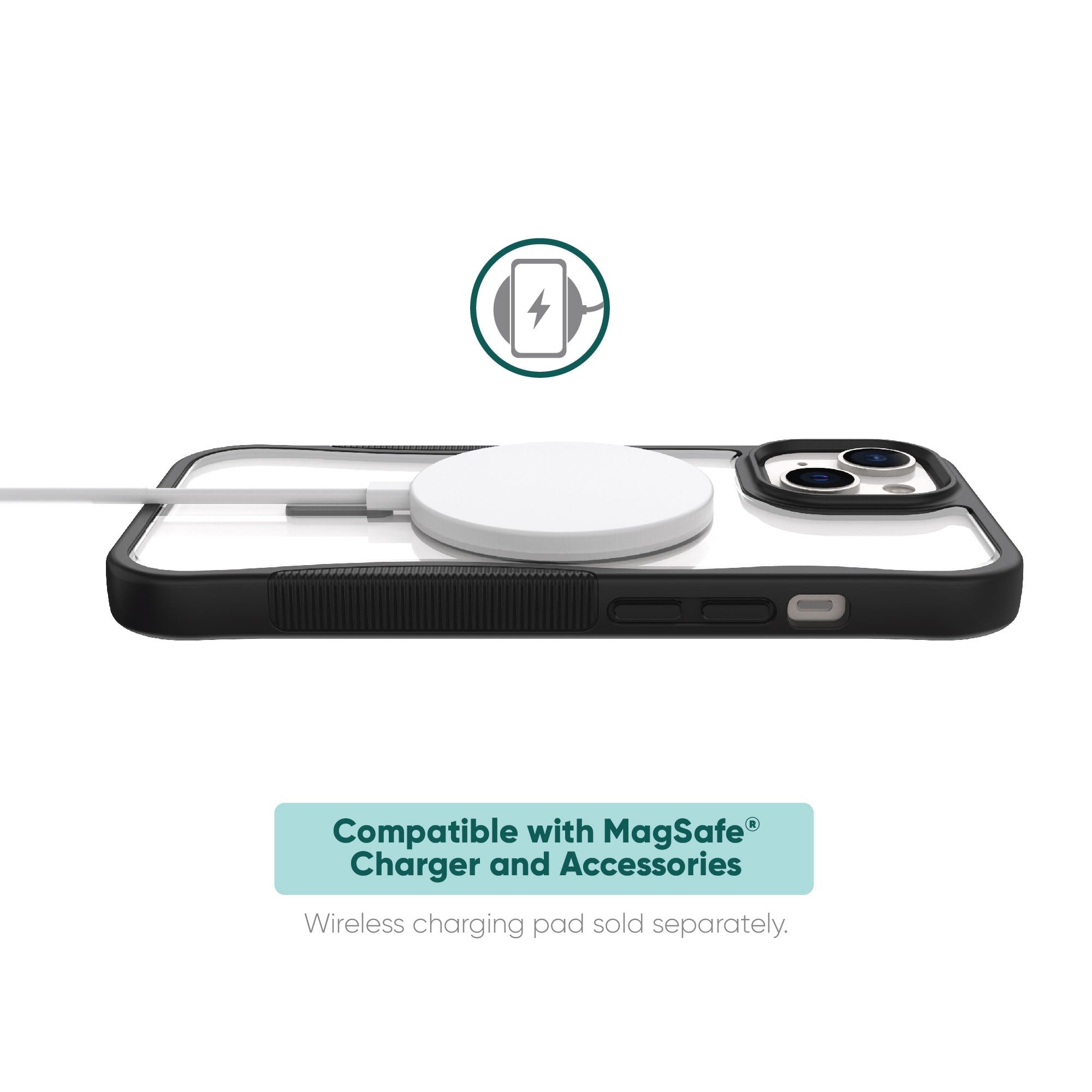 onn. MagSafe Compatible Dual-Layer Phone Case for iPhone 15 Plus / iPhone 14 Plus - Black/Clear