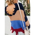 thumbnail image 2 of Asyoly Women's Waffle Knit Distressed Sweater V Neck Long Sleeve Striped Color Block Ripped Pullover Sexy Loose Jumper Casual Knitwear Tops, 2 of 6