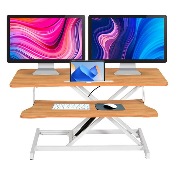 37" Standing Desk Converter, Adjustable Laptop Stand up Desk with Keyboard Tray for Home, School(Beige)