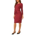 thumbnail image 4 of INSPIRE CHIC Women's Peplum Bodycon Dress Crew Neck Long Sleeve High Waisted Midi Sheath Work Dress Red XS, 4 of 5