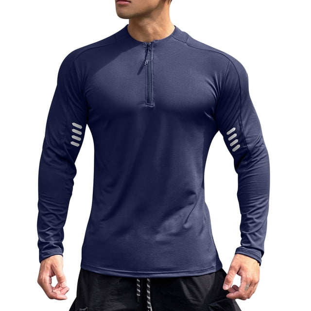 Lovzfmll Chandail de Cyclisme à Col Rond à Manches Longues pour Homme, Haut de Performance avec Évacuation de l'Humidité pour Vélo Sports Bleu Marine, TG