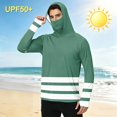 thumbnail image 5 of LTTVQM Unisex Adult UV Guard Long Sleeve Hooded Top Simple Horizontal Band Stripe Print Full Coverage Face Gaiter Design Light Thin Camping Fishing Wear Dark Green 4XL, 5 of 6