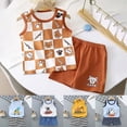thumbnail image 5 of TOWED22 2pcs Toddler Baby Boy Summer Outfits Sleeveless Tank Tee + Print Shorts Soft Cotton Clothing Set(Orange,2-3 Y), 5 of 9