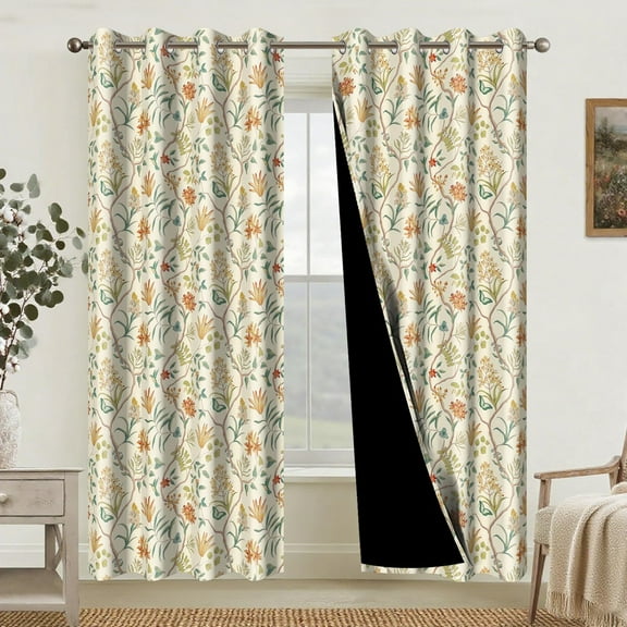 French Country Blackout Curtains (90% Light Blocking, Room Darkening, Thermal Insulated), Botanical Floral Print Drapes for Living Room Bedroom Farmhouse Decor 26"W x 45"L (Pack of 2)