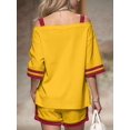 thumbnail image 4 of Women Color Block Off Shoulder Short Sleeve Top and Drawstring Shorts 2 Piece Outfit Set Yellow XXL, 4 of 9