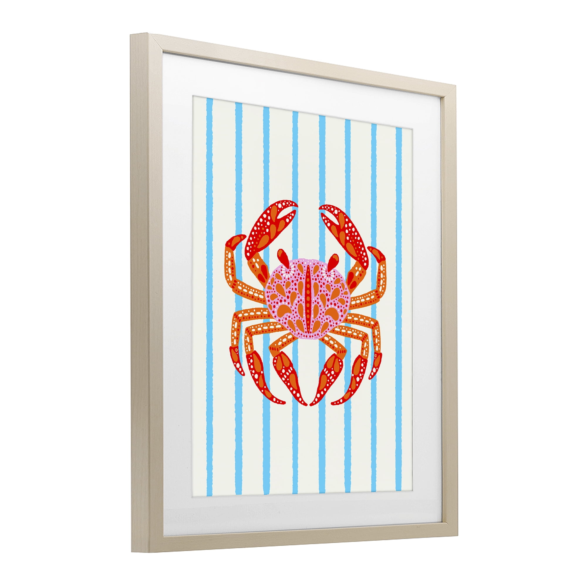 Stupell Industries Bright Crab on Stripes Birch Framed Print Under Glass, design by Indira Prieto | IndySign