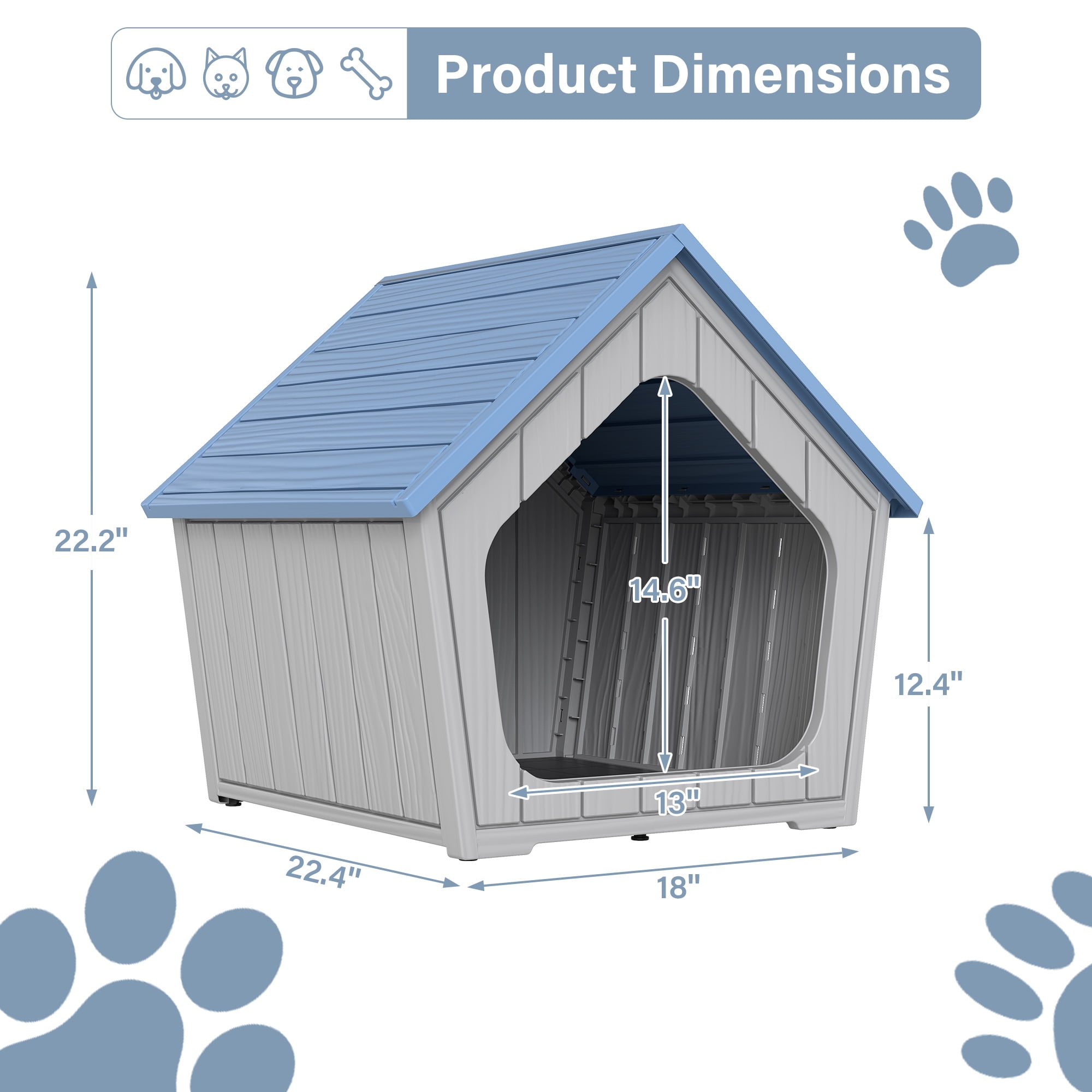 LHBcraft Outdoor Cat House,Weatherproof Resin Cat Shelter for Stray & Feral Cats,Durable All-Season Pet House for Indoor & Outdoor,Blue