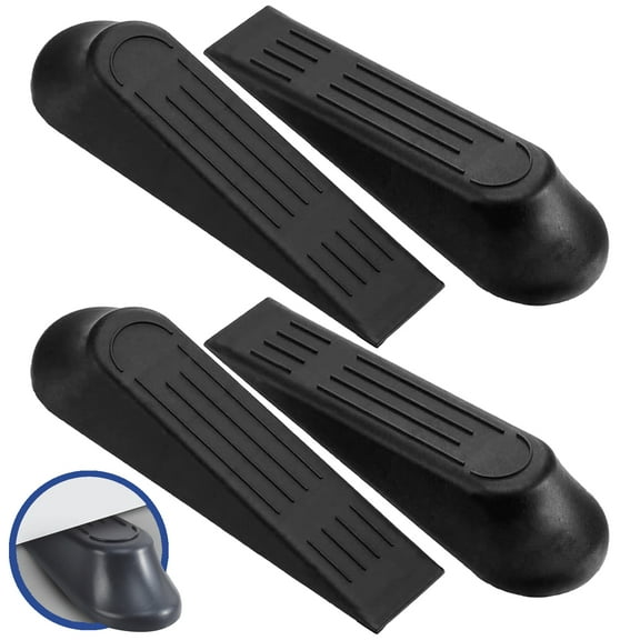 Pack Of 4 Rubber Door Stoppers, Robust Anti-Slip, Quiet, Windproof, Prevent Lockouts, Black Door Wedge, For Bathroom, Balcony Door, Children'S Room, Patio Door, Glass Door