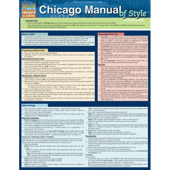 Pre-Owned Chicago Manual of Style Guidelines: Quickstudy Laminated Guide (Unknown) 1423218604 9781423218609