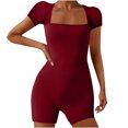 thumbnail image 2 of AherBiu Yoga Bodysuits for Women Square Neck Short Sleeve Slim Stretchy Workout Short Jumpsuits Rompers, 2 of 6
