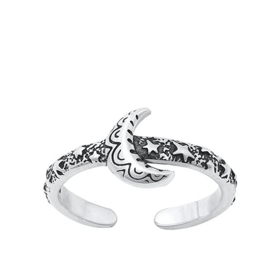 Oxidized Sterling Silver Moon & Stars Band Toe Midi Ring Half Moon 925 New Jewelry Female Unisex